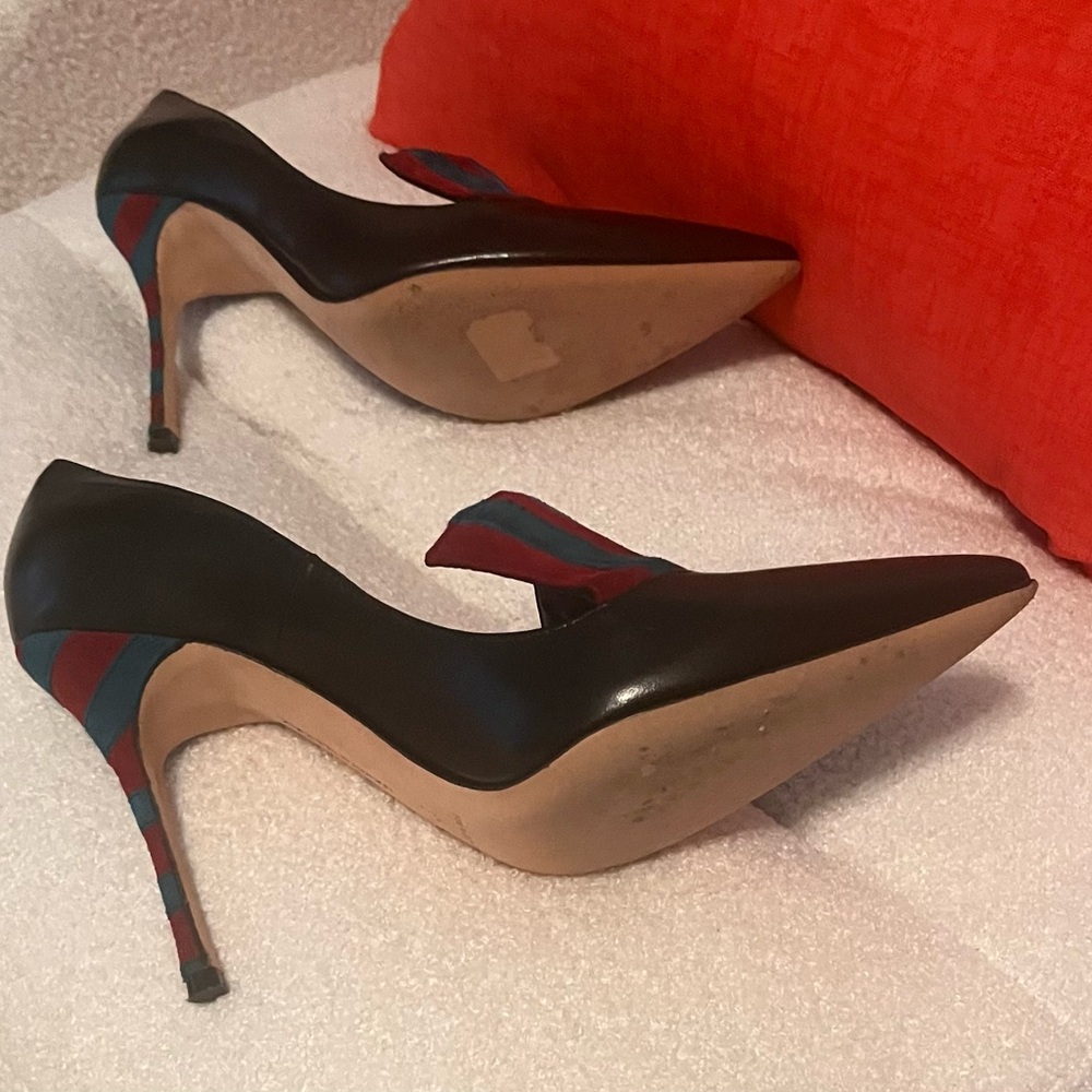 Manolo Blahnik Black Heels with Red and Blue Stripes - Picture 15 of 15